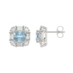 14K WHITE GOLD 1 1/3CT ROUND/BAGUETTE /BLUE CUSHION DIAMOND LADIES EARRING - Image 2