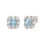14K WHITE GOLD 1 1/3CT ROUND/BAGUETTE /BLUE CUSHION DIAMOND LADIES EARRING - Image 3