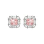14K WHITE GOLD 1 1/3CT ROUND/BAGUETTE /PINK CUSHION DIAMOND LADIES EARRING