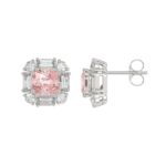 14K WHITE GOLD 1 1/3CT ROUND/BAGUETTE /PINK CUSHION DIAMOND LADIES EARRING - Image 2