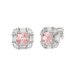 14K WHITE GOLD 1 1/3CT ROUND/BAGUETTE /PINK CUSHION DIAMOND LADIES EARRING - Image 3