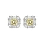 14K WHITE GOLD 1 1/3CT ROUND/YELLOW CUSHION DIAMOND LADIES EARRING