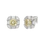 14K WHITE GOLD 1 1/3CT ROUND/YELLOW CUSHION DIAMOND LADIES EARRING - Image 2