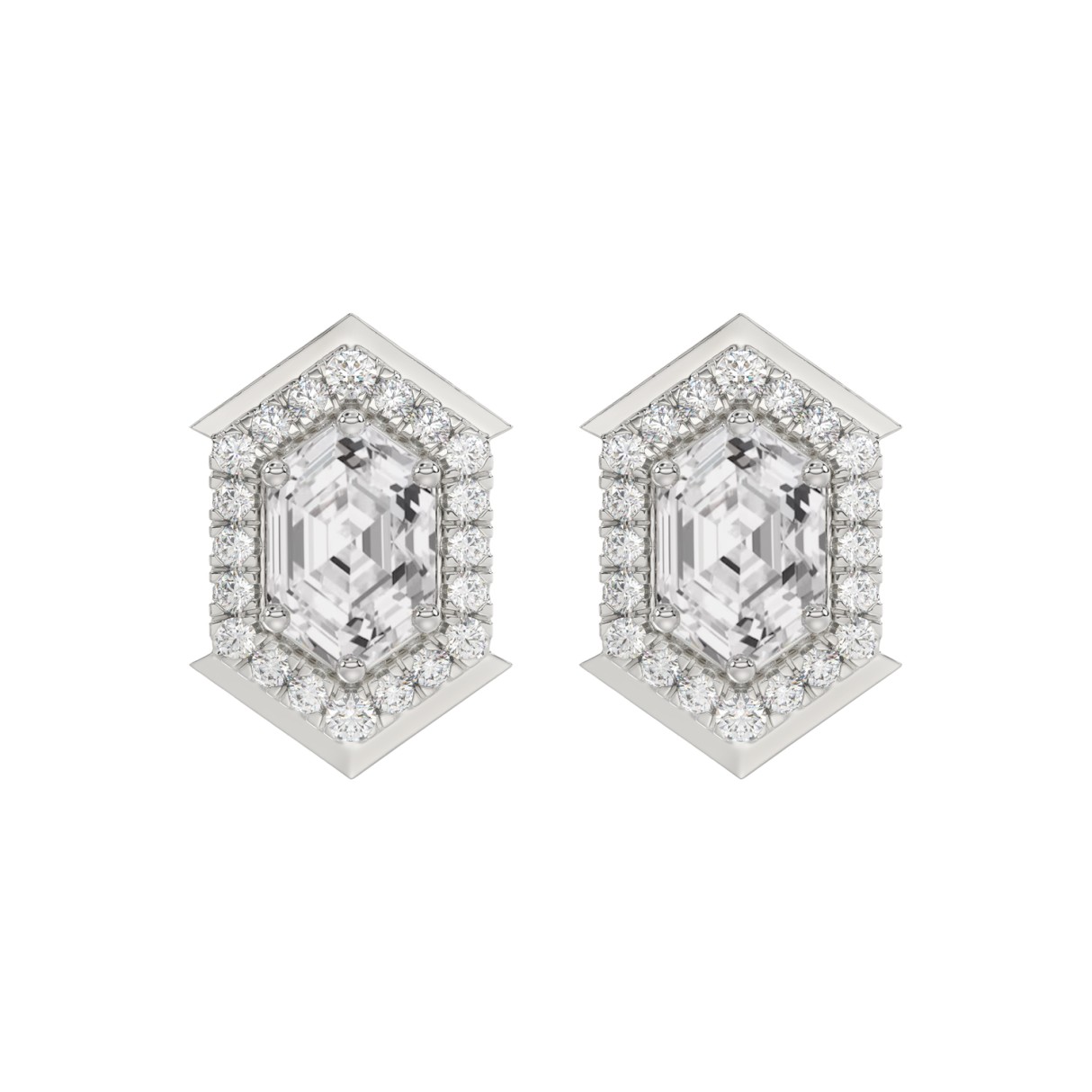 14K WHITE GOLD 1 1/4CT ROUND/HEXAGON DIAMOND LADIES EARRINGS - Image 1
