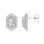 14K WHITE GOLD 1 1/4CT ROUND/HEXAGON DIAMOND LADIES EARRINGS - Image 2