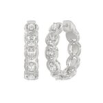 14K WHITE GOLD 1.00CT OVAL DIAMOND HOOP EARRINGS - Image 3