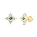 14K YELLOW GOLD 1 1/2CT ROUND DIAMOND LADIES EARRINGS (GREEN EMERALD ROUND 2 STONE) - Image 3