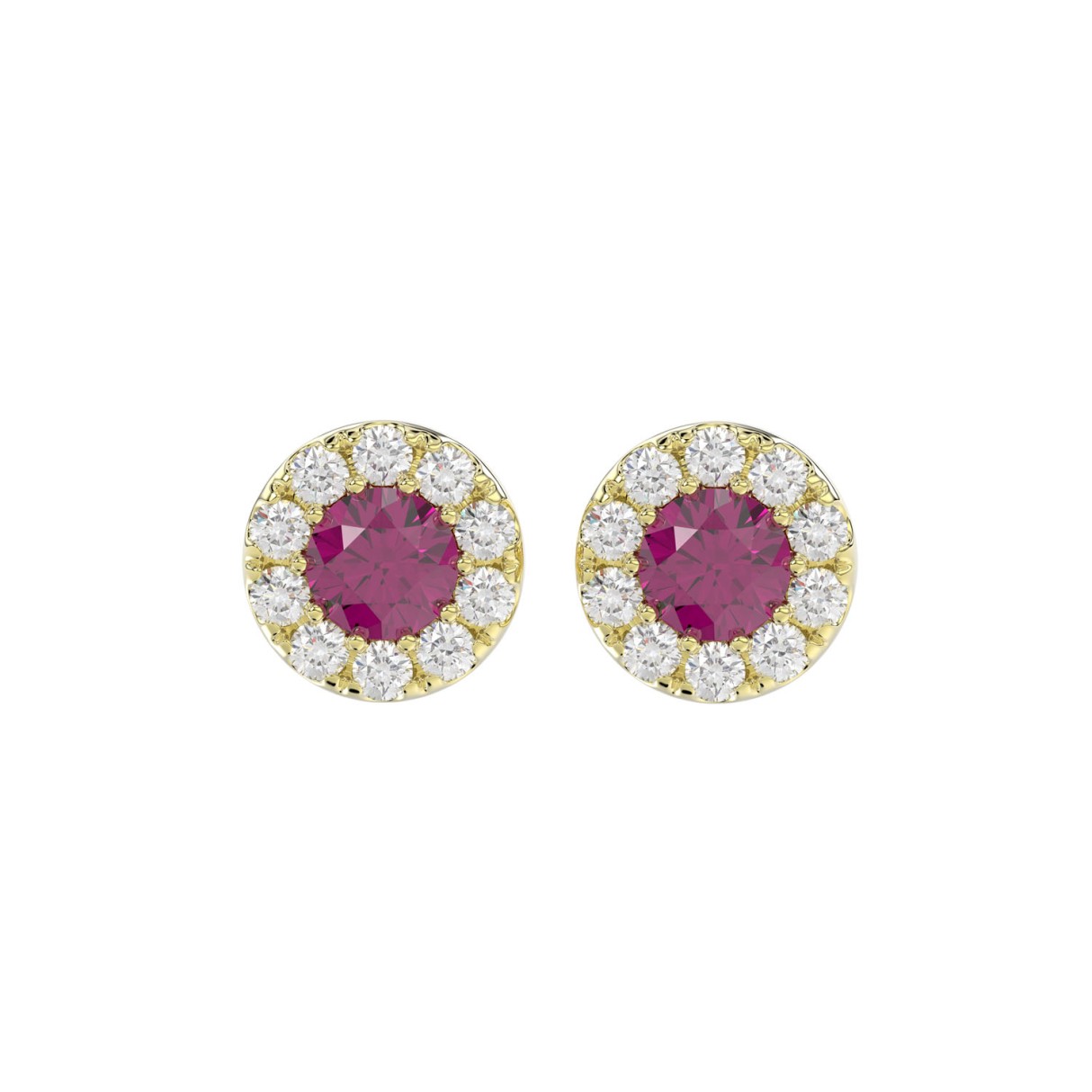 14K YELLOW GOLD 1 3/4CT ROUND/RUBY DIAMOND LADIES EARRINGS (CENTER STONE ROUND RUBY DIAMOND 3/4CT) - Image 1