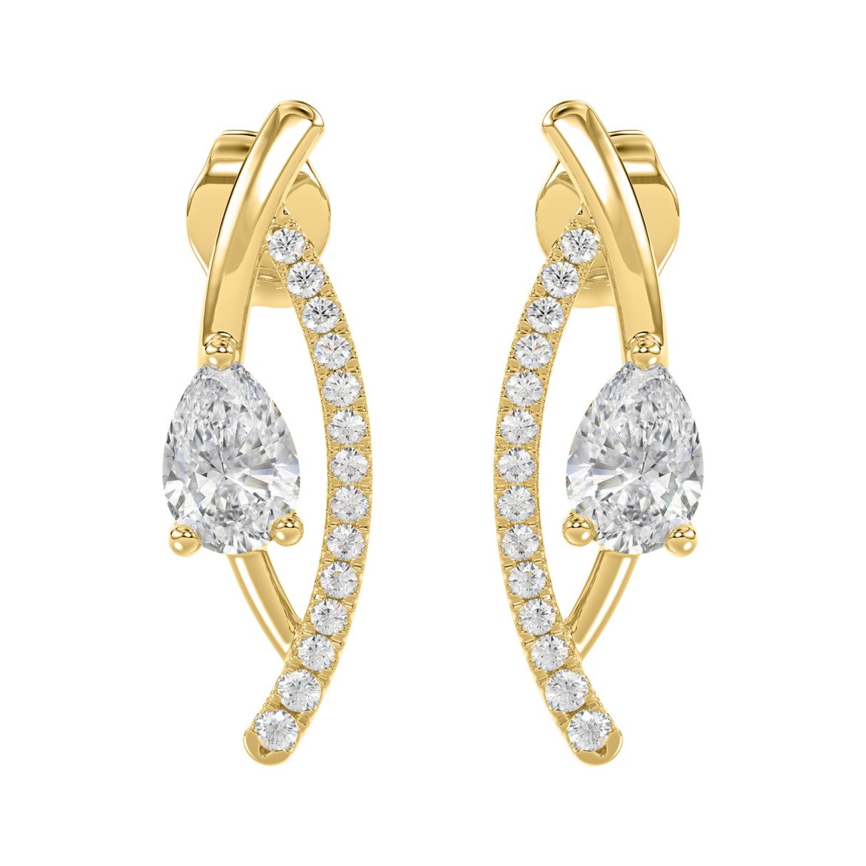 14K YELLOW GOLD 1.00CT ROUND/PEAR DIAMOND LADIES EARRINGS - Image 1