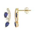 14K YELLOW GOLD 1.00CT ROUND/PEAR DIAMOND LADIES EARRINGS (PEAR BLUE DIAMOND 7/8CT) - Image 2