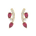 14K YELLOW GOLD 1.00CT ROUND/PEAR DIAMOND LADIES EARRINGS (PEAR RUBY DIAMOND 7/8CT)