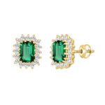 14K YELLOW GOLD 2 5/8CT ROUND/EMERALD DIAMOND LADIES EARRING (CENTER STONE EMERALD DIAMOND 2CT) - Image 2