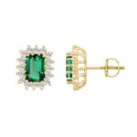 14K YELLOW GOLD 2 5/8CT ROUND/EMERALD DIAMOND LADIES EARRING (CENTER STONE EMERALD DIAMOND 2CT) - Image 3