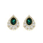 14K YELLOW GOLD 4 1/2CT ROUND/MARQUISE/OVAL DIAMOND LADIES EARRINGS (CENTER STONE GREEN EMERALD OVAL DIAMOND 2 1/2CT)