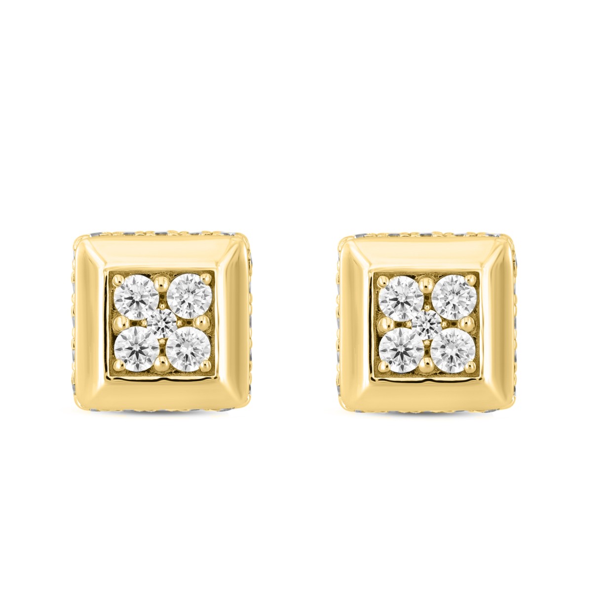 LADIES EARRINGS 1 1/2CT ROUND DIAMOND 14K YELLOW GOLD - Image 1