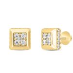 LADIES EARRINGS 1 1/2CT ROUND DIAMOND 14K YELLOW GOLD - Image 2
