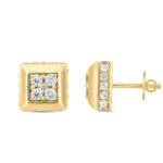 LADIES EARRINGS 1 1/2CT ROUND DIAMOND 14K YELLOW GOLD - Image 3