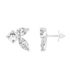 LADIES STUD EARRINGS 3CT PEAR/ROUND/MARQUISE DIAMOND 14K WHITE GOLD - Image 2
