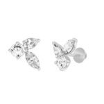 LADIES STUD EARRINGS 3CT PEAR/ROUND/MARQUISE DIAMOND 14K WHITE GOLD - Image 3