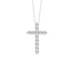 LADIES CROSS PENDANT WITH CHAIN 4CT ROUND DIAMOND 14K WHITE GOLD
