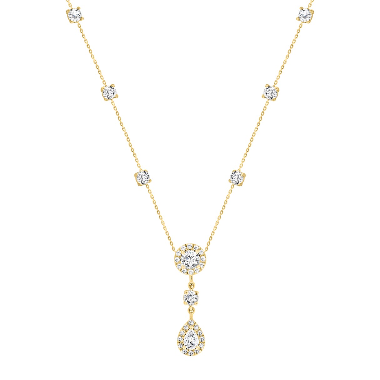 LADIES NECKLACE 2 3/4CT ROUND/PEAR DIAMOND 14K YELLOW GOLD (CENTER STONE ROUND/PEAR DIAMOND 1/2CT 1/2CT ) - Image 1