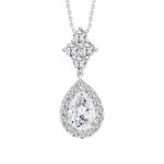 LADIES NECKLACE WITH CHAIN 2 1/2CT ROUND/PEAR DIAMOND 14K WHITE GOLD (CENTER STONE PEAR DIAMOND 1 1/2CT )