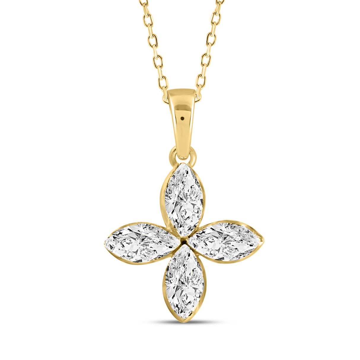 LADIES PENDANT 1/2CT MARQUISE DIAMOND 14K YELLOW GOLD WITH CHAIN - Image 1