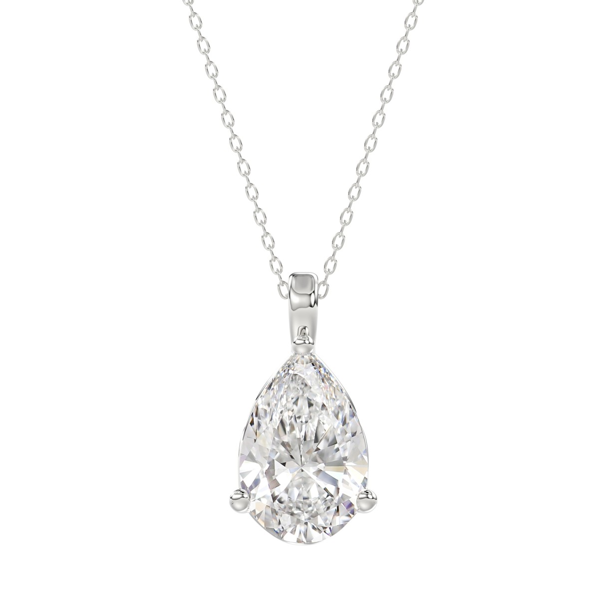 LADIES SOLITAIRE PENDANT 4CT PEAR DIAMOND 14K WHITE GOLD - Image 1