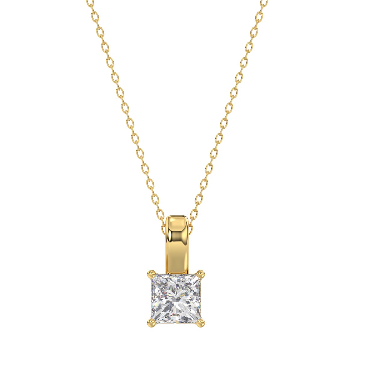 LADIES SOLITAIRE PENDANT WITH CHAIN 1/2CT PRINCESS DIAMOND 14K YELLOW GOLD - Image 1