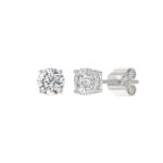 LADIES SOLITAIRE EARRINGS 1CT ROUND DIAMOND 14K WHITE GOLD - Image 3