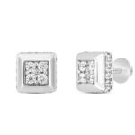 LADIES EARRINGS 1 1/2CT ROUND DIAMOND 14K WHITE GOLD - Image 2