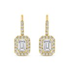 LADIES EARRINGS 1 1/4CT ROUND/EMERALD DIAMOND 14K YELLOW GOLD