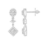 LADIES EARRINGS 1 3/4CT ROUND/OVAL/PRINCESS DIAMOND 14K WHITE GOLD - Image 2