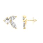 LADIES STUD EARRINGS 3CT PEAR/ROUND/MARQUISE DIAMOND 14K YELLOW GOLD - Image 2