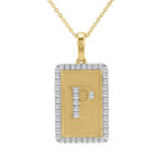 10K Yellow Gold letter 'P' Fashion Pendant With Chain - 0.20 CT Round Diamond Ladies Jewelry Gift