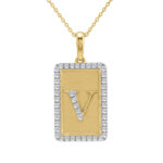 10K Yellow Gold letter 'V' Fashion Pendant With Chain - 0.20 CT Round Diamond Ladies Jewelry Gift