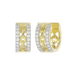 LADIES HOOP EARRINGS 0.25CT ROUND DIAMOND 10K YELLOW GOLD