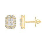 14K YELLOW GOLD 1 1/2CT ROUND/EMERALD DIAMOND MEN'S EARRINGS - Image 2