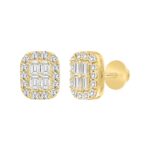 14K YELLOW GOLD 1 1/2CT ROUND/EMERALD DIAMOND MEN'S EARRINGS - Image 3