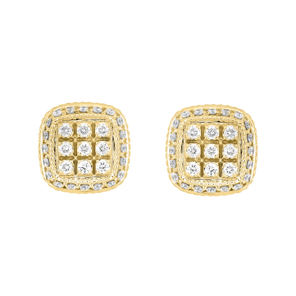 14K YELLOW GOLD 3 /4CT ROUND DIAMOND MEN'S EARRINGS - Image 1