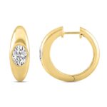 LADIES HOOP EARRINGS  2CT OVAL DIAMOND 14K YELLOW GOLD - Image 2
