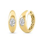 LADIES HOOP EARRINGS  2CT OVAL DIAMOND 14K YELLOW GOLD - Image 3