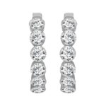 LADIES HOOP EARRINGS 1 3/4CT ROUND DIAMOND 14K WHITE GOLD