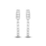 LADIES HOOP EARRINGS 1CT ROUND DIAMOND 14K WHITE GOLD