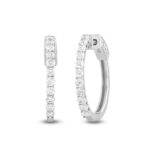 LADIES HOOP EARRINGS 1CT ROUND DIAMOND 14K WHITE GOLD - Image 3