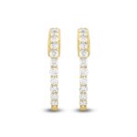 LADIES HOOP EARRINGS 1CT ROUND DIAMOND 14K YELLOW GOLD
