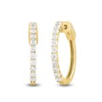 LADIES HOOP EARRINGS 1CT ROUND DIAMOND 14K YELLOW GOLD - Image 3