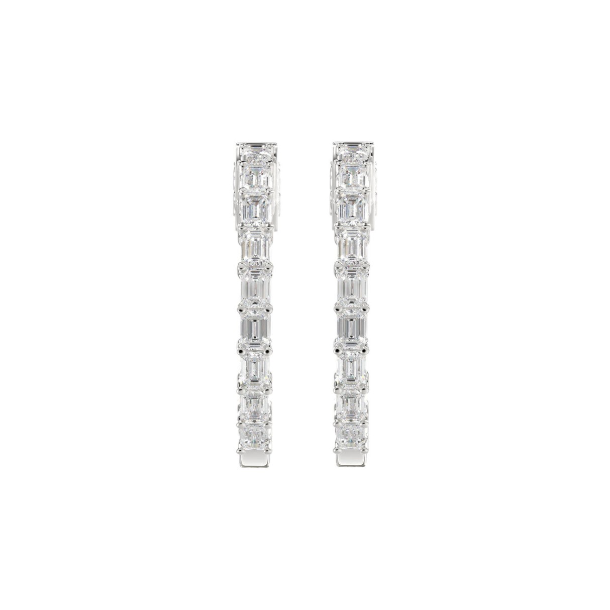 LADIES HOOP EARRINGS 2CT EMERALD DIAMOND 14K WHITE GOLD - Image 1