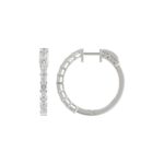 LADIES HOOP EARRINGS 2CT EMERALD DIAMOND 14K WHITE GOLD - Image 2