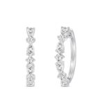 LADIES HOOP EARRINGS 2CT ROUND/PEAR DIAMOND 14K WHITE GOLD - Image 2